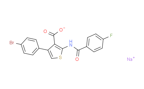 CAS No. 1133104-47-8, sodium 4-(4-bromophenyl)-2-(4-fluorobenzamido)thiophene-3-carboxylate
