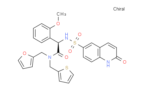 CAS No. 1681056-61-0, (R)-N-(Furan-2-ylmethyl)-2-(2-methoxyphenyl)-2-(2-oxo- 1,2-dihydroquinoline-6-sulfonamido)-N-(thiophen-2- ylmethyl)acetamide