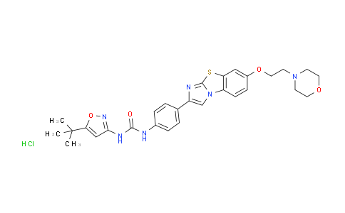 CAS No. 950769-62-7, N-[5-(1,1-Dimethylethyl)-3-isoxazolyl]-N'-[4-[7-[2-(4-morpholinyl)ethoxy]imidazo[2,1-b]benzothiazol-2-yl]phenyl]urea hydrochloride