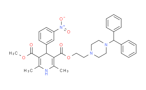 CAS No. 120092-68-4, 2,6-dimethyl-4-(3-nitrophenyl)-1,4-dihydropyridine-3,5-dicarboxylic acid O5-[2-[4-(diphenylmethyl)-1-piperazinyl]ethyl] ester O3-methyl ester