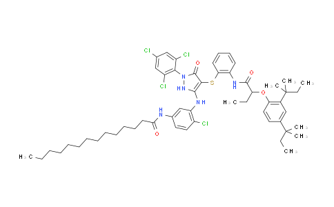 CAS No. 150779-67-2, N-[3-[[4-[[2-[[2-[2,4-bis(2-methylbutan-2-yl)phenoxy]-1-oxobutyl]amino]phenyl]thio]-3-oxo-2-(2,4,6-trichlorophenyl)-1H-pyrazol-5-yl]amino]-4-chlorophenyl]tetradecanamide
