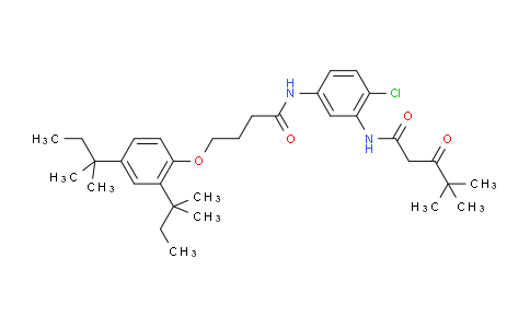CAS No. 26110-32-7, N-(2-Chloro-5-(4-(2,4-di-tert-pentylphenoxy)butanamido)phenyl)-4,4-dimethyl-3-oxopentanamide