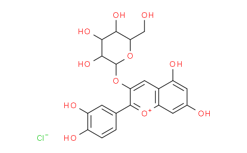 CAS No. 27214-71-7, 2-[[2-(3,4-dihydroxyphenyl)-5,7-dihydroxy-1-benzopyrylium-3-yl]oxy]-6-(hydroxymethyl)oxane-3,4,5-triol chloride
