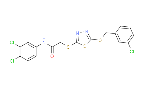 CAS No. 353254-79-2, 2-((5-((3-Chlorobenzyl)thio)-1,3,4-thiadiazol-2-yl)thio)-N-(3,4-dichlorophenyl)acetamide