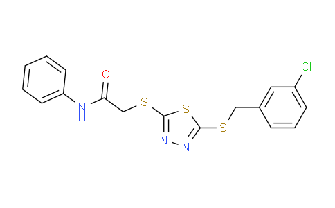 CAS No. 494763-23-4, 2-((5-((3-Chlorobenzyl)thio)-1,3,4-thiadiazol-2-yl)thio)-N-phenylacetamide
