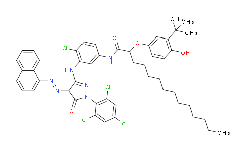 CAS No. 63089-83-8, 2-(3-tert-butyl-4-hydroxyphenoxy)-N-[4-chloro-3-[[4-(1-naphthalenylazo)-5-oxo-1-(2,4,6-trichlorophenyl)-4H-pyrazol-3-yl]amino]phenyl]tetradecanamide