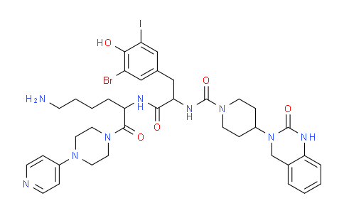MC798459 | 848480-71-7 | N-[1-[[6-amino-1-oxo-1-(4-pyridin-4-yl-1-piperazinyl)hexan-2-yl]amino]-3-(3-bromo-4-hydroxy-5-iodophenyl)-1-oxopropan-2-yl]-4-(2-oxo-1,4-dihydroquinazolin-3-yl)-1-piperidinecarboxamide