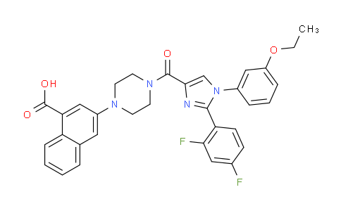 CAS No. 954398-11-9, 3-[4-[[2-(2,4-difluorophenyl)-1-(3-ethoxyphenyl)-4-imidazolyl]-oxomethyl]-1-piperazinyl]-1-naphthalenecarboxylic acid