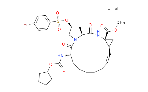 782479-05-4 | Cyclopropa[e]pyrrolo[1,2-a][1,4]diazacyclopentadecine-14a(5H)-carboxylic acid, 2-[[(4-bromophenyl)sulfonyl]oxy]-6-[[(cyclopentyloxy)carbonyl]amino]-1,2,3,6,7,8,9,10,11,13a,14,15,16,16a-tetradecahydro-5,16-dioxo-, methyl ester, (2S,6S,12Z,13aS,14aR,16aS)-