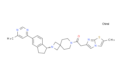 CAS No. 1334782-79-4, 2-(2-methylimidazo[2,1-b][1,3]thiazol-6-yl)-1-[2-[(1R)-5-(6-methylpyrimidin-4-yl)-2,3-dihydro-1H-inden-1-yl]-2,7-diazaspiro[3.5]nonan-7-yl]ethanone