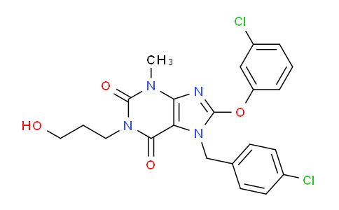 CAS No. 1628291-95-1, 8-(3-Chlorophenoxy)-7-[(4-chlorophenyl)methyl]-1-(3-hydroxypropyl)-3-methylpurine-2,6-dione
