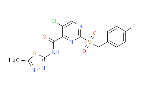 CAS No. 874146-69-7, 5-Chloro-2-((4-fluorobenzyl)sulfonyl)-N-(5-methyl-1,3,4-thiadiazol-2-yl)pyrimidine-4-carboxamide