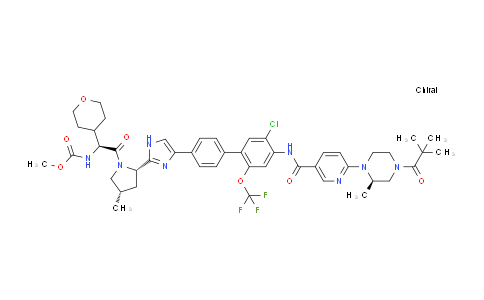 CAS No. 1433281-14-1, Methyl ((S)-2-((2S,4S)-2-(4-(5'-chloro-4'-(6-((R)-2-Methyl-4-pivaloylpiperazin-1-yl)nicotinaMido)-2'-(trifluoroMethoxy)-[1,1'-biphenyl]-4-yl)-1H-iMidazol-2-yl)-4-Methylpyrrolidin-1-yl)-2-oxo-1-(tetrahydro-2H-pyran-4-yl)ethyl)carbaMate