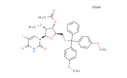 CAS No. 1374692-34-8, (2R,3R,4R,5R)-2-((Bis(4-methoxyphenyl)(phenyl)methoxy)methyl)-5-(5-iodo-2,4-dioxo-3,4-dihydropyrimidin-1(2H)-yl)-4-methoxytetrahydrofuran-3-yl acetate
