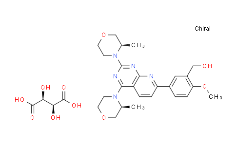 CAS No. 1201799-04-3, (5-{2,4-bis[(3S)-3-methylmorpholin-4-yl]pyrido[2,3-d]pyrimidin-7-yl}-2-methoxyphenyl)methanol D-tartrate
