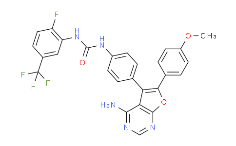 CAS No. 501693-25-0, 1-(4-(4-Amino-6-(4-methoxyphenyl)furo[2,3-d]pyrimidin-5-yl)phenyl)-3-(2-fluoro-5-(trifluoromethyl)phenyl)urea