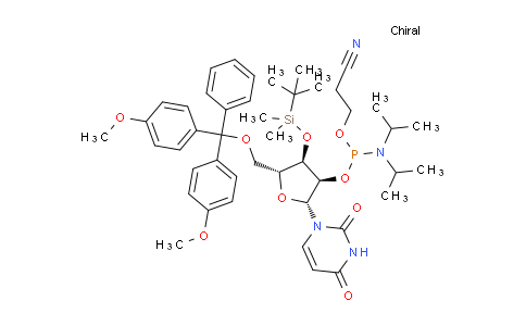 CAS No. 129451-77-0, (2R,3R,4R,5R)-5-((Bis(4-methoxyphenyl)(phenyl)methoxy)methyl)-4-((tert-butyldimethylsilyl)oxy)-2-(2,4-dioxo-3,4-dihydropyrimidin-1(2H)-yl)tetrahydrofuran-3-yl (2-cyanoethyl) diisopropylphosphoramidite