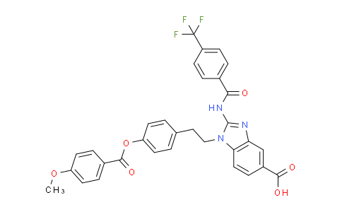 CAS No. 1228216-68-9, 1-(4-((4-methoxybenzoyl)oxy)phenethyl)-2-(4-(trifluoromethyl)benzamido)-1H-benzo[d]imidazole-5-carboxylic acid