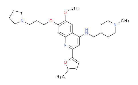 CAS No. 1846570-40-8, 6-Methoxy-2-(5-methylfuran-2-yl)-N-((1-methylpiperidin-4-yl)methyl)-7-(3-(pyrrolidin-1-yl)propoxy)quinolin-4-amine