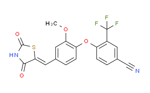 CAS No. 1055361-35-7, 4-(4-((2,4-Dioxothiazolidin-5-ylidene)methyl)-2-methoxyphenoxy)-3-(trifluoromethyl)benzonitrile