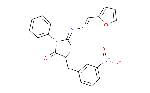 CAS No. 315240-91-6, 2-((Furan-2-ylmethylene)hydrazono)-5-(3-nitrobenzyl)-3-phenylthiazolidin-4-one