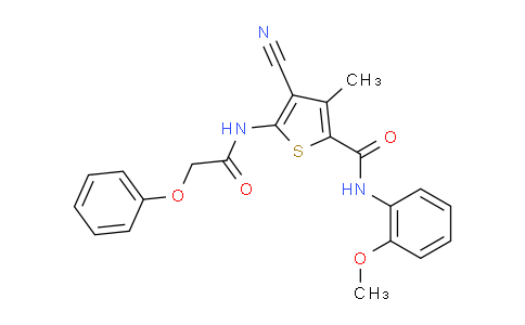 CAS No. 503864-33-3, 4-Cyano-N-(2-methoxyphenyl)-3-methyl-5-(2-phenoxyacetamido)thiophene-2-carboxamide