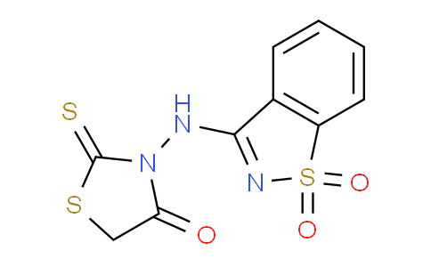 CAS No. 591212-77-0, 3-((1,1-Dioxidobenzo[d]isothiazol-3-yl)amino)-2-thioxothiazolidin-4-one