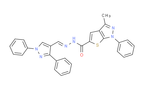 CAS No. 402840-88-4, N'-((1,3-Diphenyl-1H-pyrazol-4-yl)methylene)-3-methyl-1-phenyl-1H-thieno[2,3-c]pyrazole-5-carbohydrazide