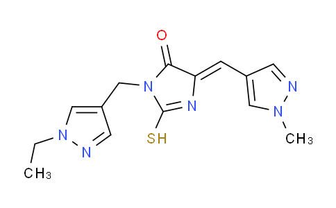 CAS No. 1005683-41-9, 1-((1-Ethyl-1H-pyrazol-4-yl)methyl)-2-mercapto-4-((1-methyl-1H-pyrazol-4-yl)methylene)-1H-imidazol-5(4H)-one