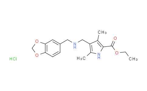 CAS No. 1160245-51-1, Ethyl 4-(((benzo[d][1,3]dioxol-5-ylmethyl)amino)methyl)-3,5-dimethyl-1H-pyrrole-2-carboxylate hydrochloride