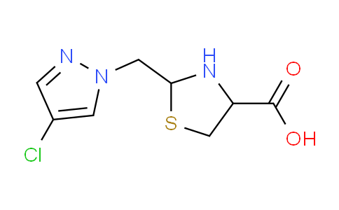 CAS No. 1217996-23-0, 2-((4-Chloro-1H-pyrazol-1-yl)methyl)thiazolidine-4-carboxylic acid
