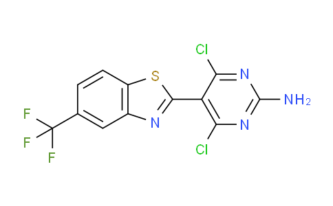 CAS No. 1208987-38-5, 4,6-DICHLORO-5-(5-(TRIFLUOROMETHYL)BENZO[D]THIAZOL-2-YL)PYRIMIDIN-2-AMINE