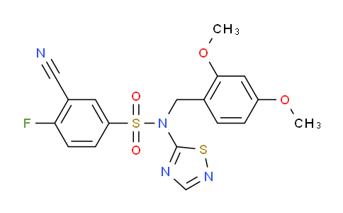 CAS No. 1235406-41-3, 3-Cyano-N-(2,4-dimethoxybenzyl)-4-fluoro-N-(1,2,4-thiadiazol-5-yl)benzenesulfonamide