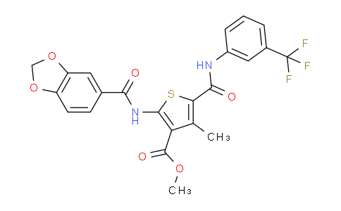 CAS No. 500188-21-6, Methyl 2-(benzo[d][1,3]dioxole-5-carboxamido)-4-methyl-5-((3-(trifluoromethyl)phenyl)carbamoyl)thiophene-3-carboxylate