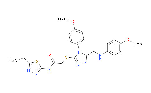 CAS No. 335402-09-0, N-(5-Ethyl-1,3,4-thiadiazol-2-yl)-2-((4-(4-methoxyphenyl)-5-(((4-methoxyphenyl)amino)methyl)-4H-1,2,4-triazol-3-yl)thio)acetamide