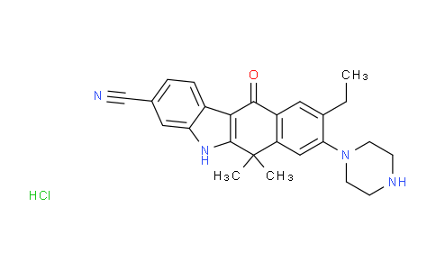 CAS No. 2247849-67-6, 9-ethyl-6,6-dimethyl-11-oxo-8-(piperazin-1-yl)-6,11-dihydro-5H-benzo[b]carbazole-3-carbonitrile hydrochloride