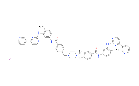 CAS No. 1821122-74-0, 1-Methyl-1,4-bis[[4-[[[4-methyl-3-[[4-(3-pyridinyl)-2-pyrimidinyl]amino]phenyl]amino]carbonyl]phenyl]methyl]piperazinium iodide (1:1)