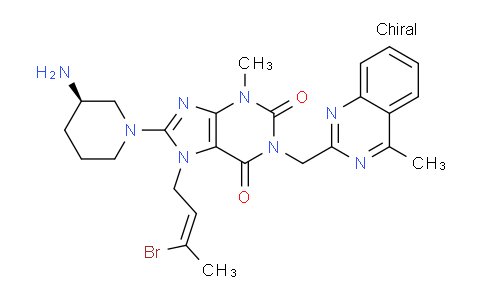 CAS No. 1638744-06-5, 8-[(3R)-3-Amino-1-piperidinyl]-7-[(2Z)-3-bromo-2-buten-1-yl]-3,7-dihydro-3-methyl-1-[(4-methyl-2-quinazolinyl)methyl]-1H-purine-2,6-dione