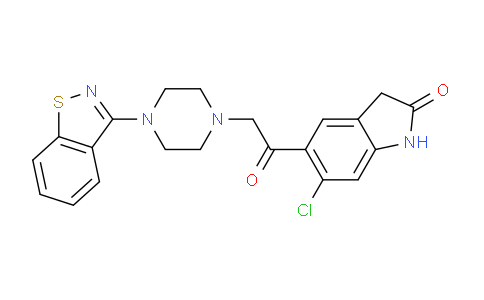 CAS No. 884305-07-1, 5-(2-(4-(1,2-benzisothiazole-3-yl)-1-piperazinyl)-1-oxoethyl)-6-chloro-1,3-dihydro-2H-indole-2-one