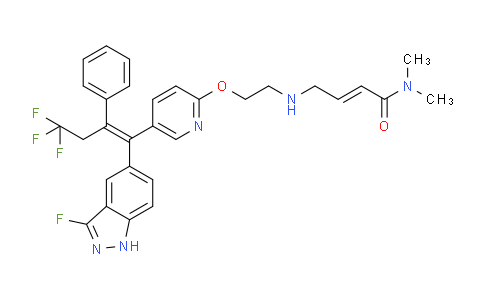 MC823490 | 2052130-80-8 | 2-Butenamide, N,N-dimethyl-4-[[2-[[5-[(1Z)-4,4,4-trifluoro-1-(3-fluoro-1H-indazol-5-yl)-2-phenyl-1-buten-1-yl]-2-pyridinyl]oxy]ethyl]amino]-, (2E)-