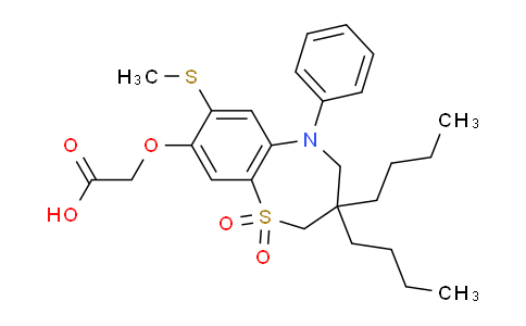 CAS No. 439088-13-8, 2-((3,3-dibutyl-7-(methylthio)-1,1-dioxido-5-phenyl-2,3,4,5-tetrahydrobenzo[b][1,4]thiazepin-8-yl)oxy)acetic acid