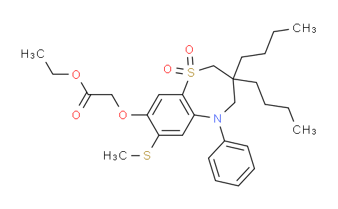 439089-12-0 | Acetic acid, 2-[[3,3-dibutyl-2,3,4,5-tetrahydro-7-(methylthio)-1,1-dioxido-5-phenyl-1,5-benzothiazepin-8-yl]oxy]-, ethyl ester