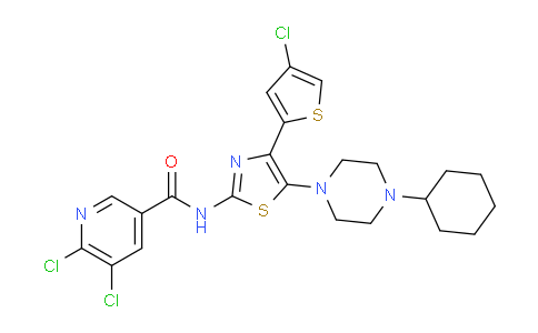 DY828100 | 570403-04-2 | 5,6-dichloro-n-[4-(4-chlorothiophen-2-yl)-5-(4-cyclohexylpiperazin-1-yl)thiazol-2-yl]nicotinamide