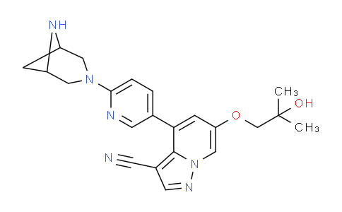 MC828106 | 2222752-05-6 | Pyrazolo[1,5-a]pyridine-3-carbonitrile, 4-[6-(3,6-diazabicyclo[3.1.1]hept-3-yl)-3-pyridinyl]-6-(2-hydroxy-2-methylpropoxy)-