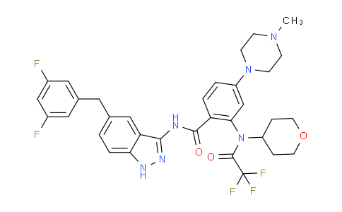 DY828109 | 1108745-38-5 | Benzamide, N-[5-[(3,5-difluorophenyl)methyl]-1H-indazol-3-yl]-4-(4-methyl-1-piperazinyl)-2-[(tetrahydro-2H-pyran-4-yl)(2,2,2-trifluoroacetyl)amino]-