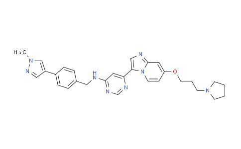 CAS No. 2590556-80-0, N-(4-(1-Methyl-1H-pyrazol-4-yl)benzyl)-6-(7-(3-(pyrrolidin-1-yl)propoxy)imidazo[1,2-a]pyridin-3-yl)pyrimidin-4-amine