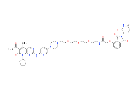 2361493-16-3 | N-(2-(2-(2-(2-(4-(6-((6-Acetyl-8-cyclopentyl-5-methyl-7-oxo-7,8-dihydropyrido[2,3-d]pyrimidin-2-yl)amino)pyridin-3-yl)piperazin-1-yl)ethoxy)ethoxy)ethoxy)ethyl)-2-((2-(2,6-dioxopiperidin-3-yl)-1,3-dioxoisoindolin-4-yl)oxy)acetamide