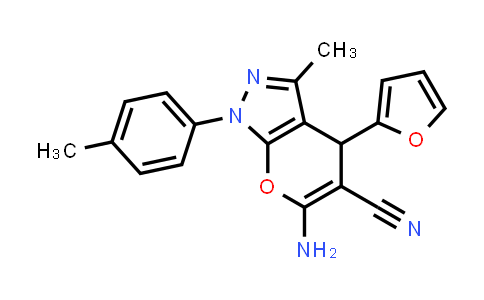 302796-51-6 | 6-Amino-4-(furan-2-yl)-3-methyl-1-(p-tolyl)-1,4-dihydropyrano[2,3-c]pyrazole-5-carbonitrile
