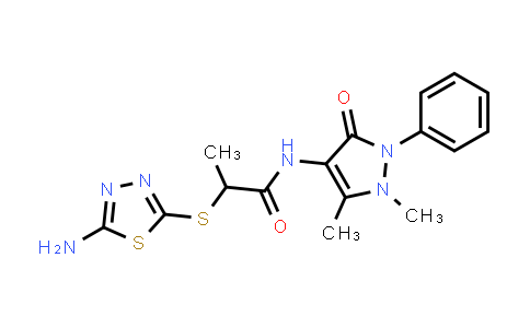 453555-03-8 | 2-[(5-amino-1,3,4-thiadiazol-2-yl)sulfanyl]-n-(1,5-dimethyl-3-oxo-2-phenyl-2,3-dihydro-1h-pyrazol-4-yl)propanamide