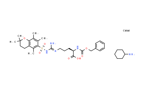 MC838594 | 200191-08-8 | D-Ornithine, N5-[[[(3,4-dihydro-2,2,5,7,8-pentamethyl-2H-1-benzopyran-6-yl)sulfonyl]amino]iminomethyl]-N2-[(phenylmethoxy)carbonyl]-, compd. with cyclohexanamine (1:1)